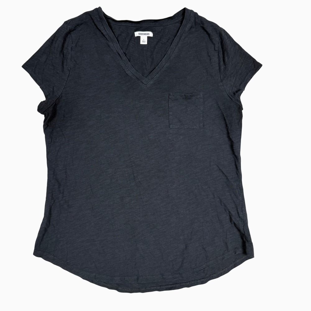 Goodthreads T-Shirt Size L V-Neck Pocket Slub Cotton Black GTW500035